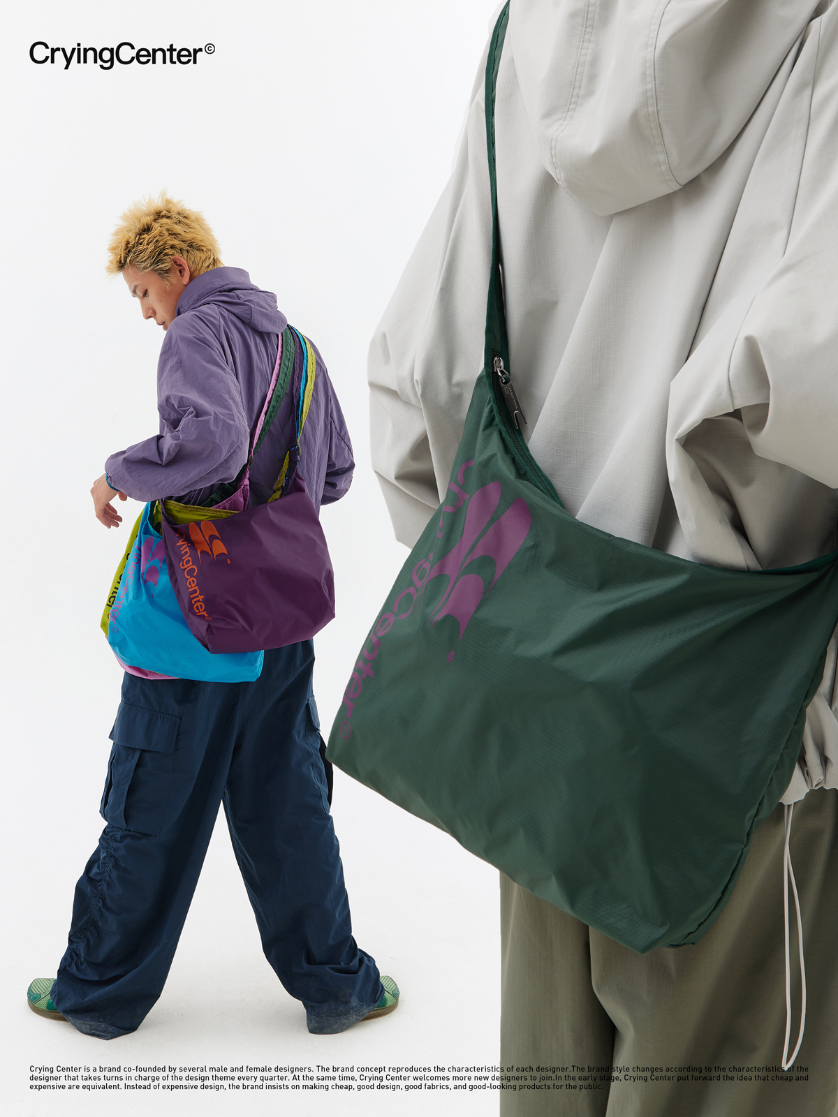 CryingCenter Multicolor Crossbody Contrast Portable Nylon Backpack Bag