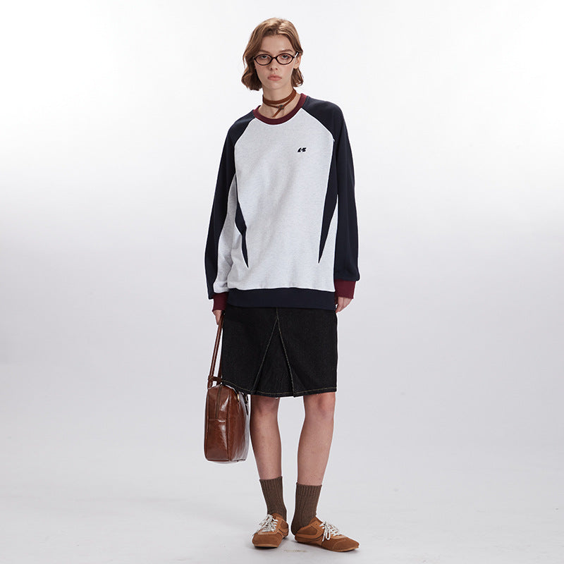 Nariele Contrasting Long-sleeved Sweatshirt Unisex Loose Crew Neck