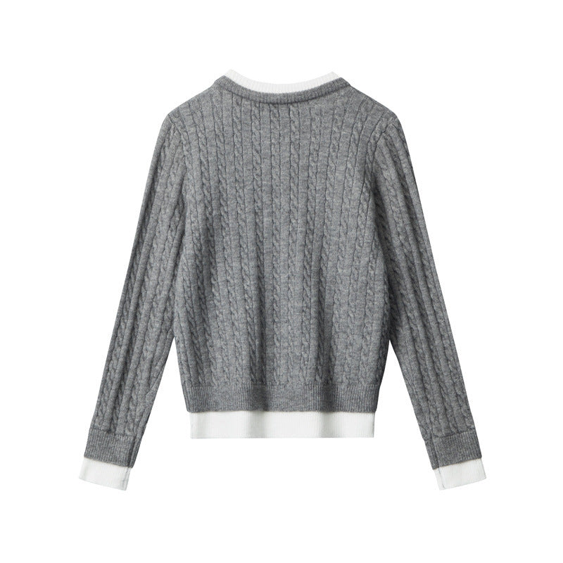 Nariele Two-Piece Wool Slim Fit Cardigan Loose Lazy Twist Knit Sweater