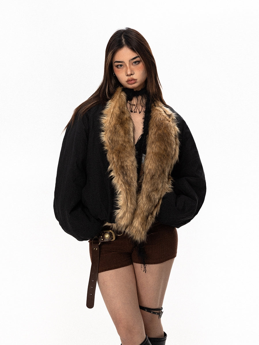 BLACKBB  Fur Collar Wide Flight Cotton Jacket