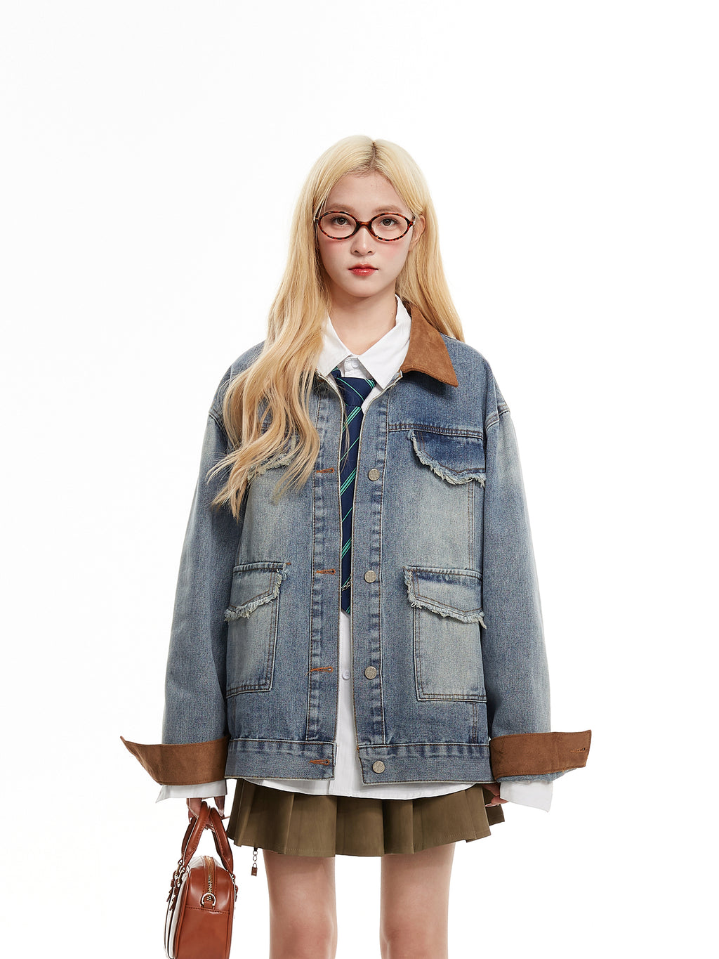 NERESUM denim jacket retro stitching design versatile student casual jackets
