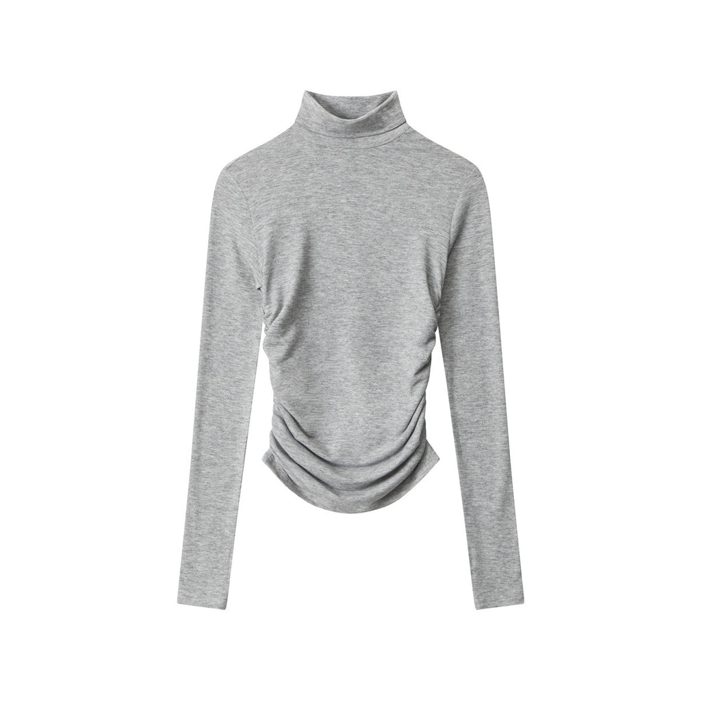 Nariele High Neck Ruffle Long Sleeve Slim Fit Top