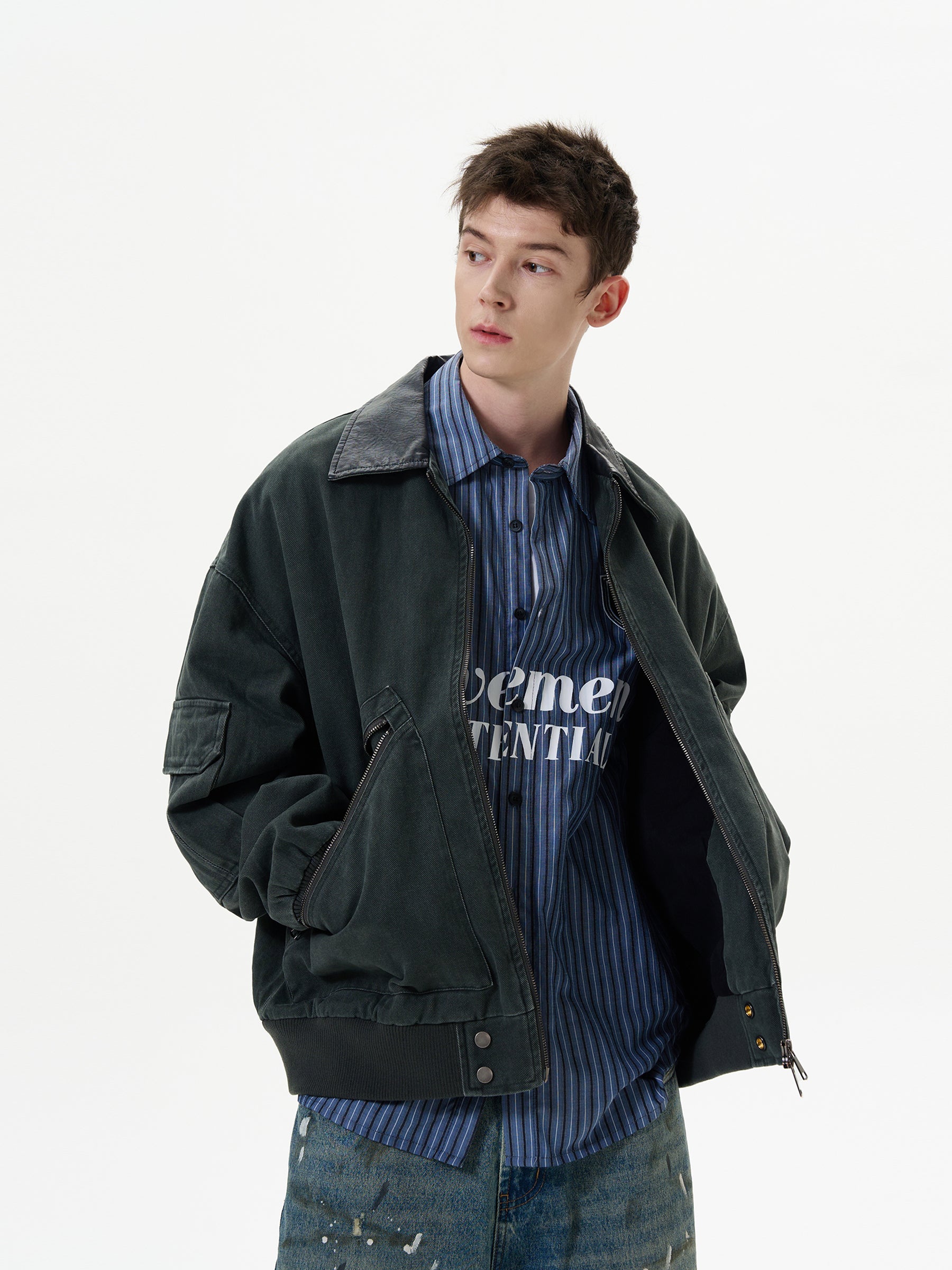 MADWITCH American Retro Street Vintage Cargo Loose Deconstructed Zipper Jacket