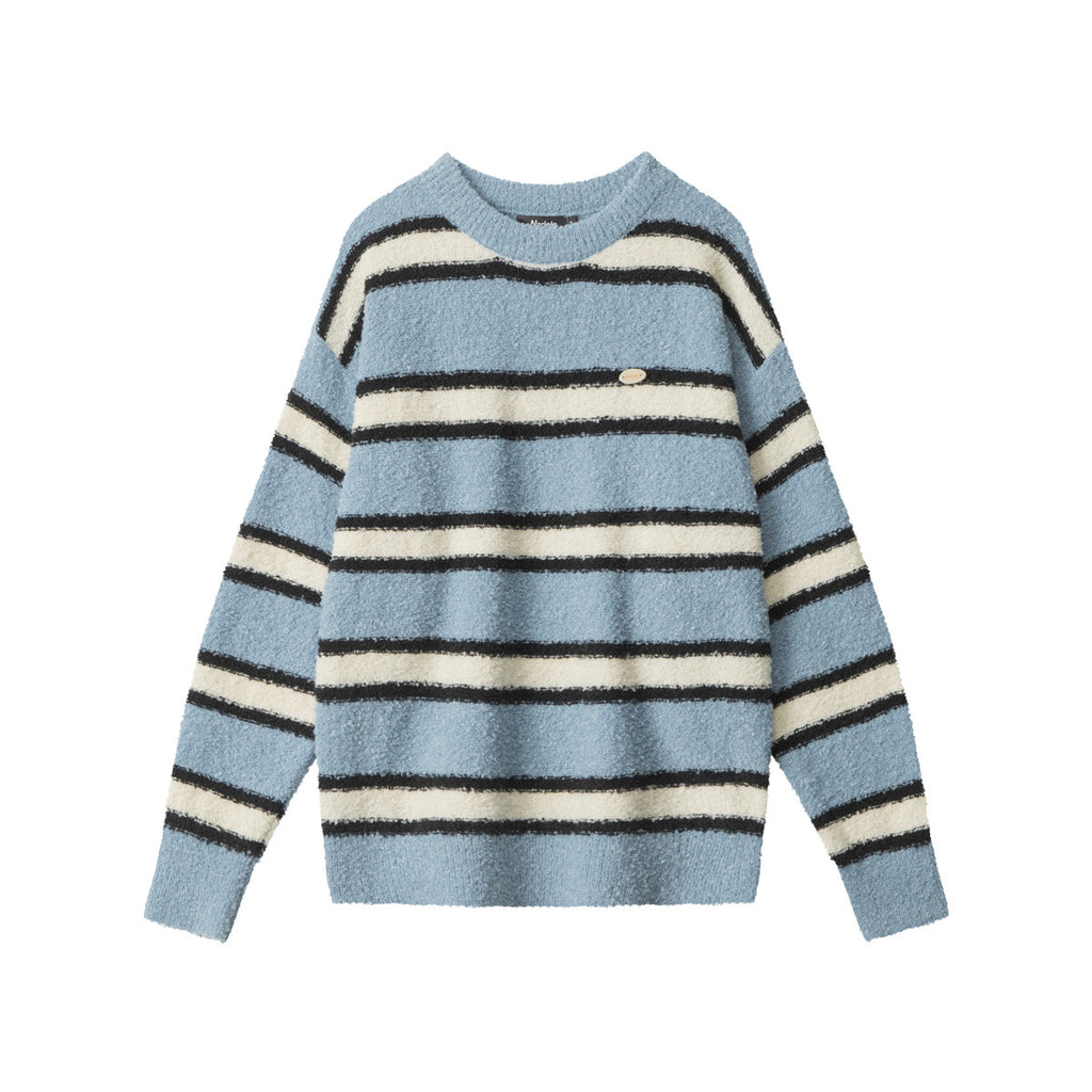 Nariele vintage striped crew neck sweater loose Puffy knit pullover Sweater