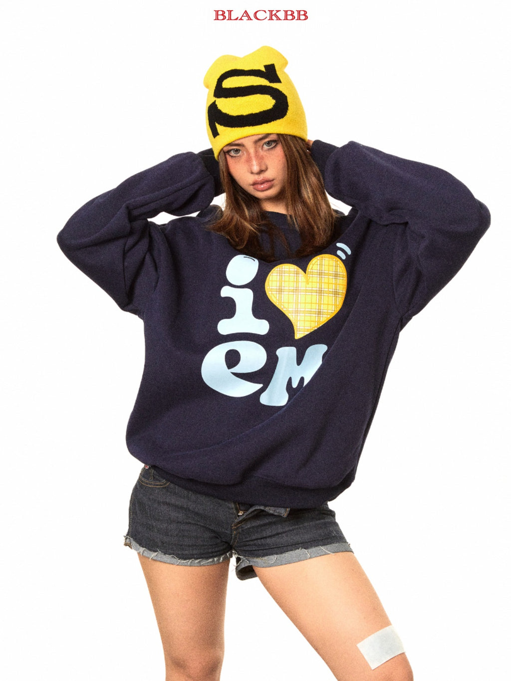 BLACKBB American Heart Print Crew Neck Sweatshirt