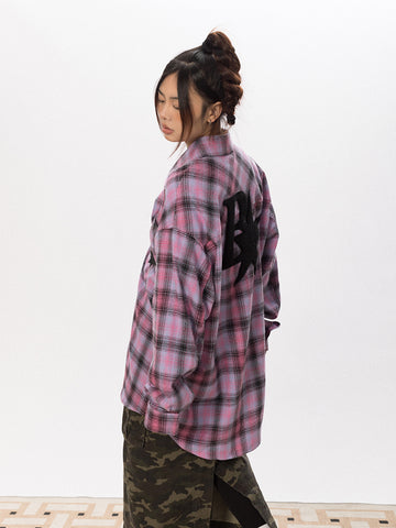 BLACKBB Vintage Plaid Flocked B Letter Print Shirt