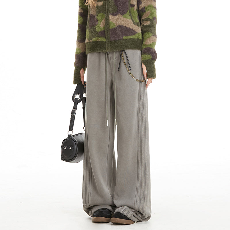 NERESUM Three-Bar Sweatpant Detachable Straight Leg Loose Casual Pants