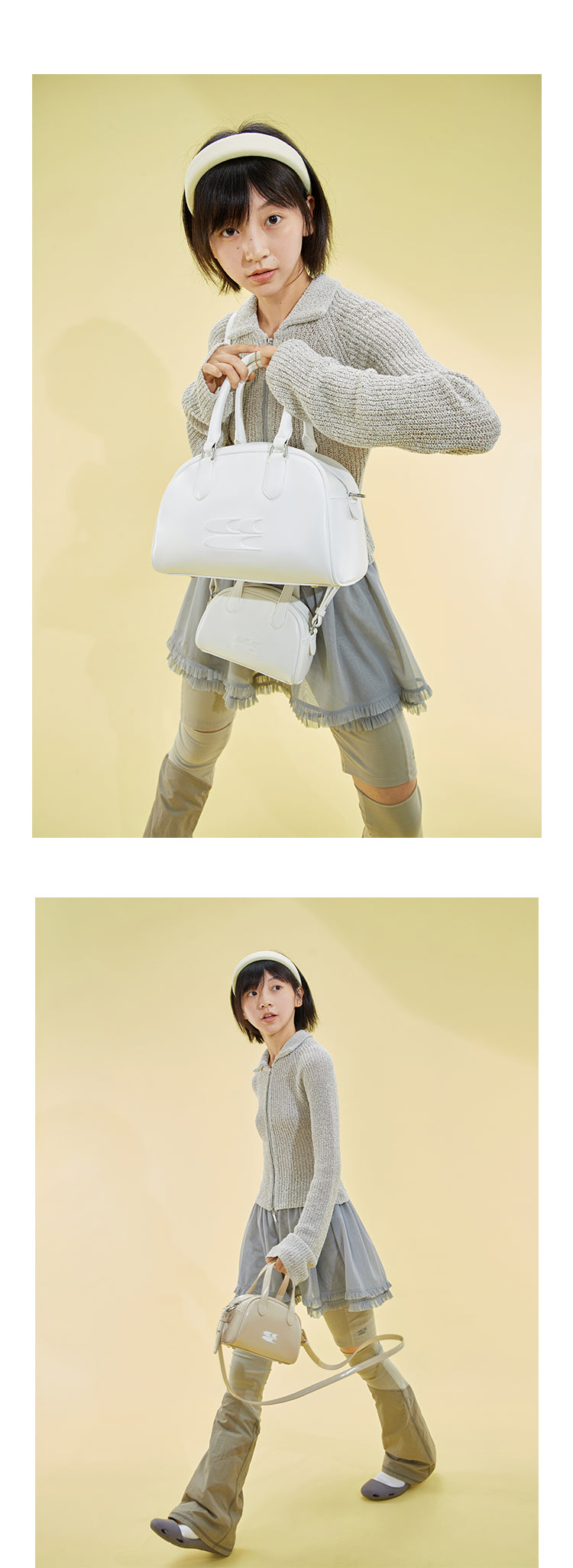 CryingCenter Classic Vintage Mini Milk Tea White Boston Crossbody Bag