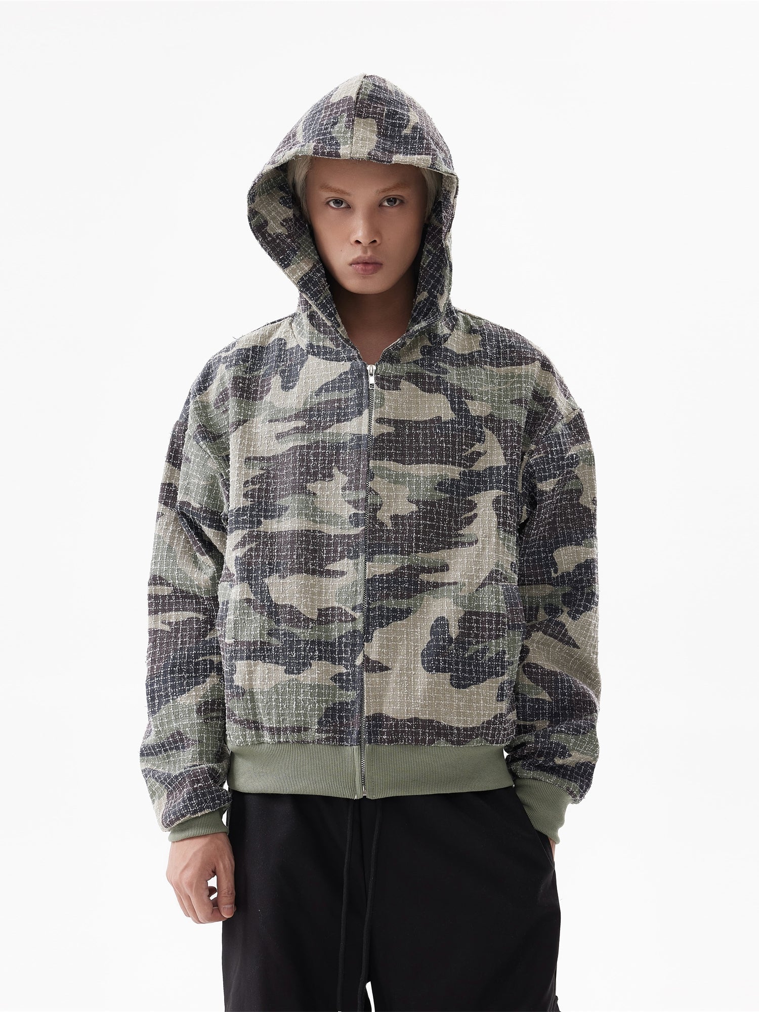 BTSG American Vintage Camouflage Cropped Hooded Zip Jacket