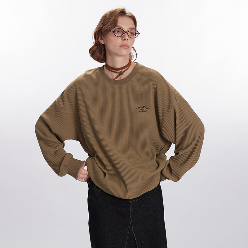 Nariele Loose Long Sleeve Crew Neck Sweatshirt Embroidery New Vintage Top