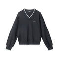 Nariele V-neck top lazy style new contrasting casual sweatshirt trendy retro loose long-sleeved Top