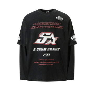 BTSG Dirty Stained Racing Fake Two Long Sleeve Tee