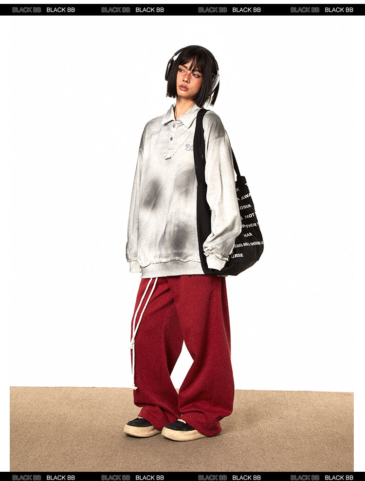 BLACKBB Washed Distressed Dirty Vintage American Tie-Dye Sweat Shirt