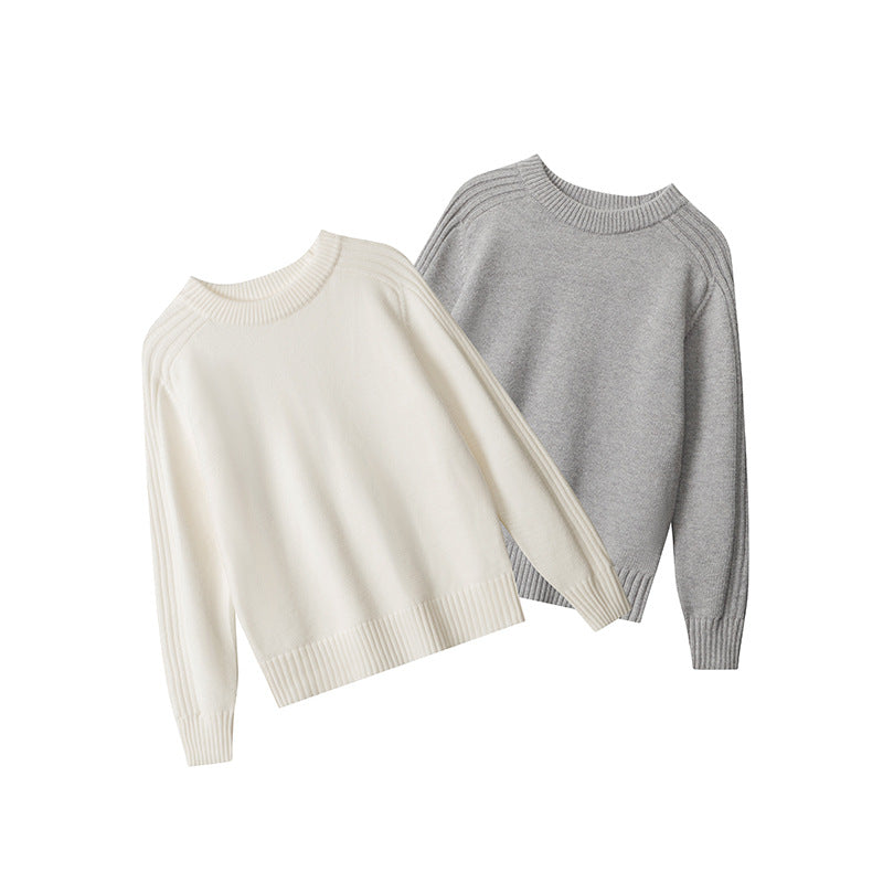 Nariele Solid Color Knitwear Crew Neck Pullover Sweater