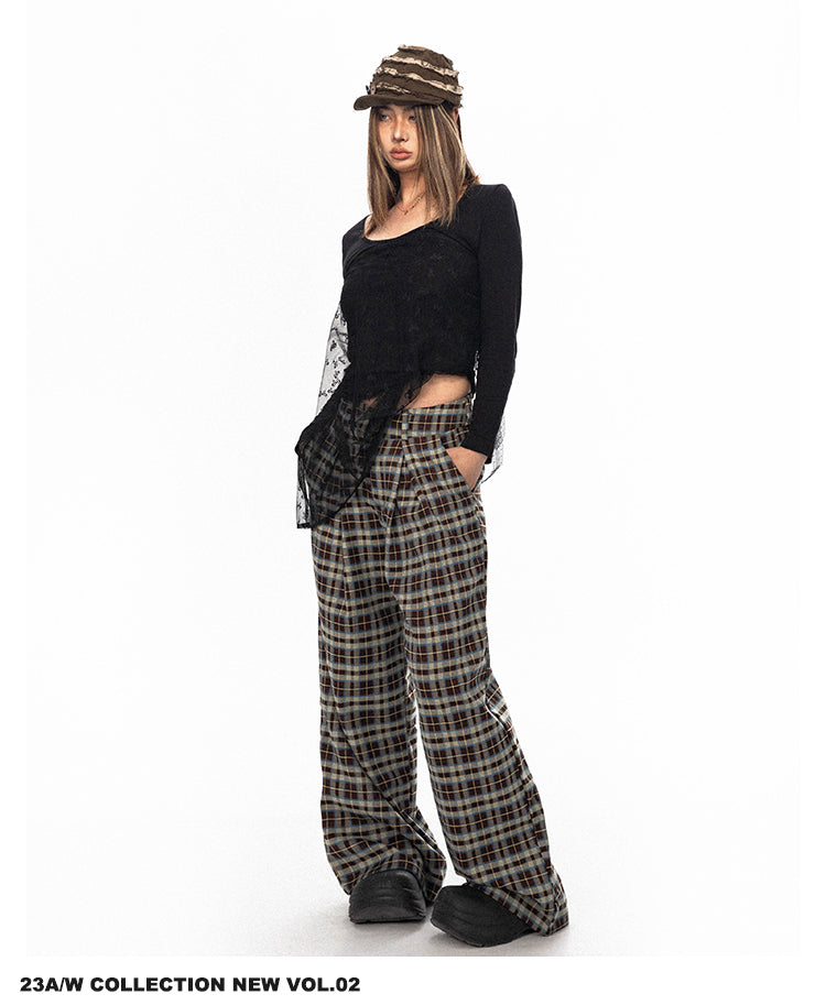 BLACKBB American Retro Checkered Loose Wide Leg Pants