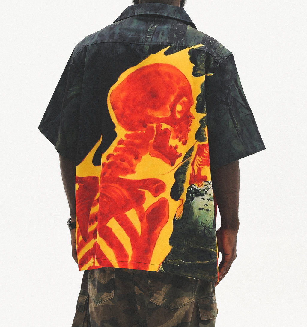 UNTILWERICH Cuban Collar Skull Shirt