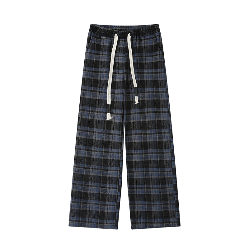 Neresum plaid pants retro drawstring trendy loose straight sweatpants