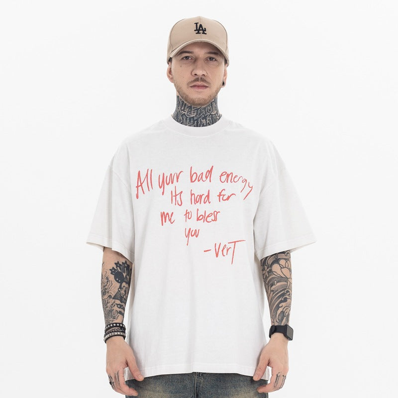 FORGIVNESS Spray Dirty Dyeing Distressed Washed Slogan Spoof Tee