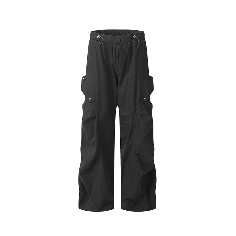 Nariele Unisex Retro Windproof Cargo Pants Ruffled Wide Leg Loose Pants