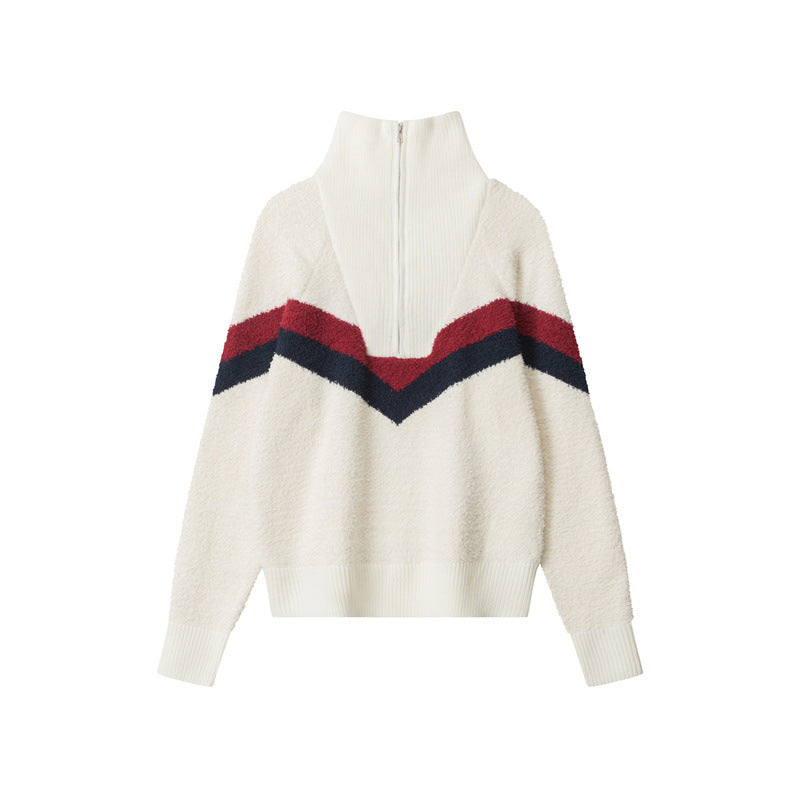 Nariele American Retro Style Striped Knit Loose Pullover Sweater