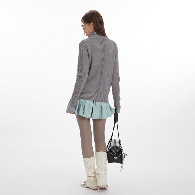 Nariele Solid Color Knitwear Crew Neck Pullover Sweater