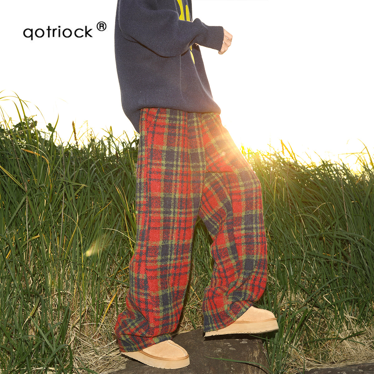 Qotriock Woolen Plaid Pants