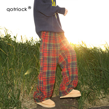 Qotriock Woolen Plaid Pants