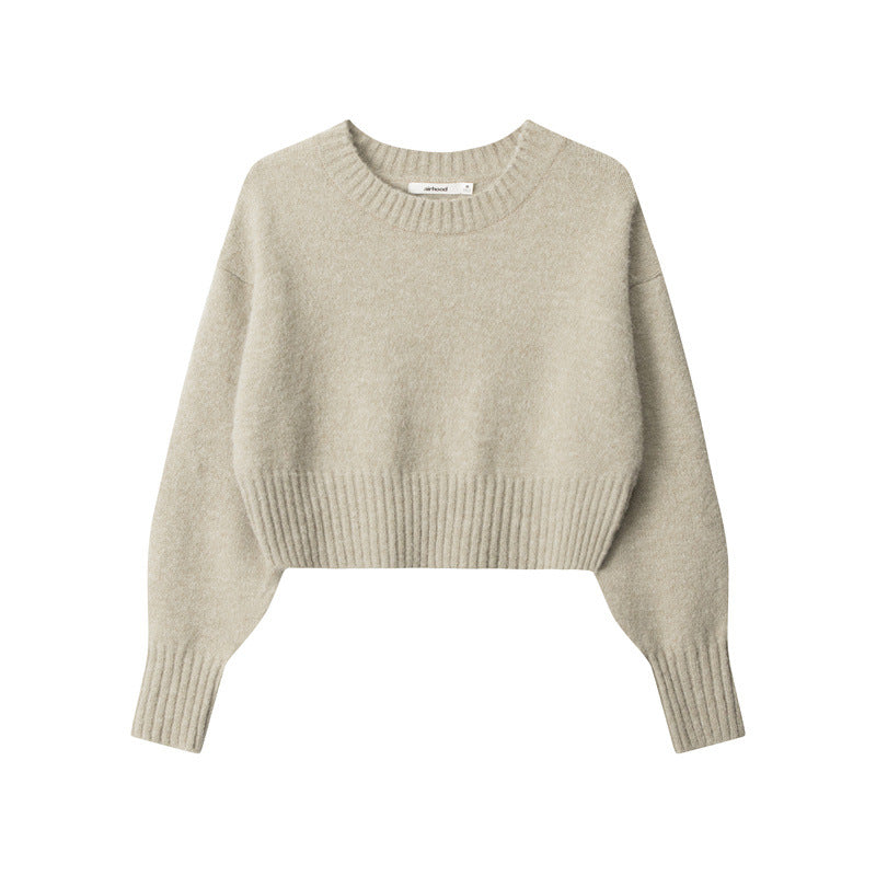 Nariele pullover Solid cropped  Top round neck long sleeve top sweater