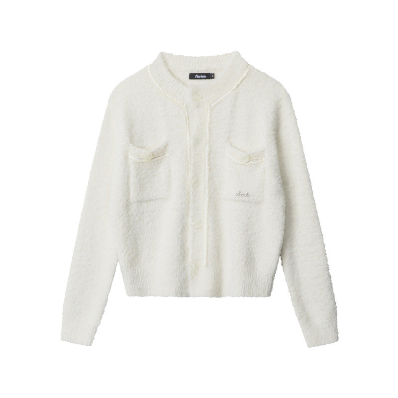 Nariele round neck knitted sweater women's french top jacket short cardigan