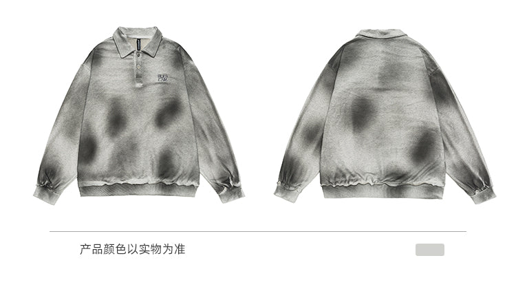 BLACKBB Washed Distressed Dirty Vintage American Tie-Dye Sweat Shirt