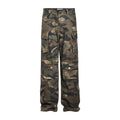 BTSG Vintage Wash Distressed Faded Camouflage Multi-Pocket Cargo Pants