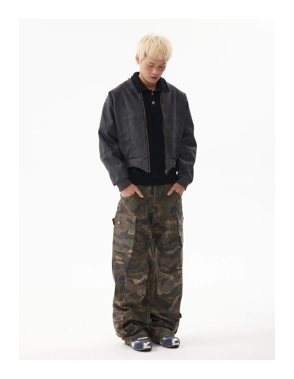 BTSG Vintage Wash Distressed Faded Camouflage Multi-Pocket Cargo Pants