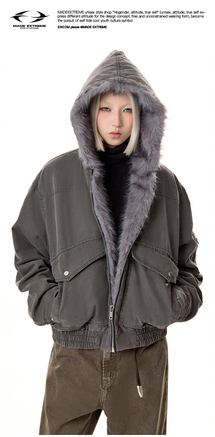 MADEEXTREME Thickened Warm Seat Mountain Carving Workwear Hooded Fur Collar Jacket