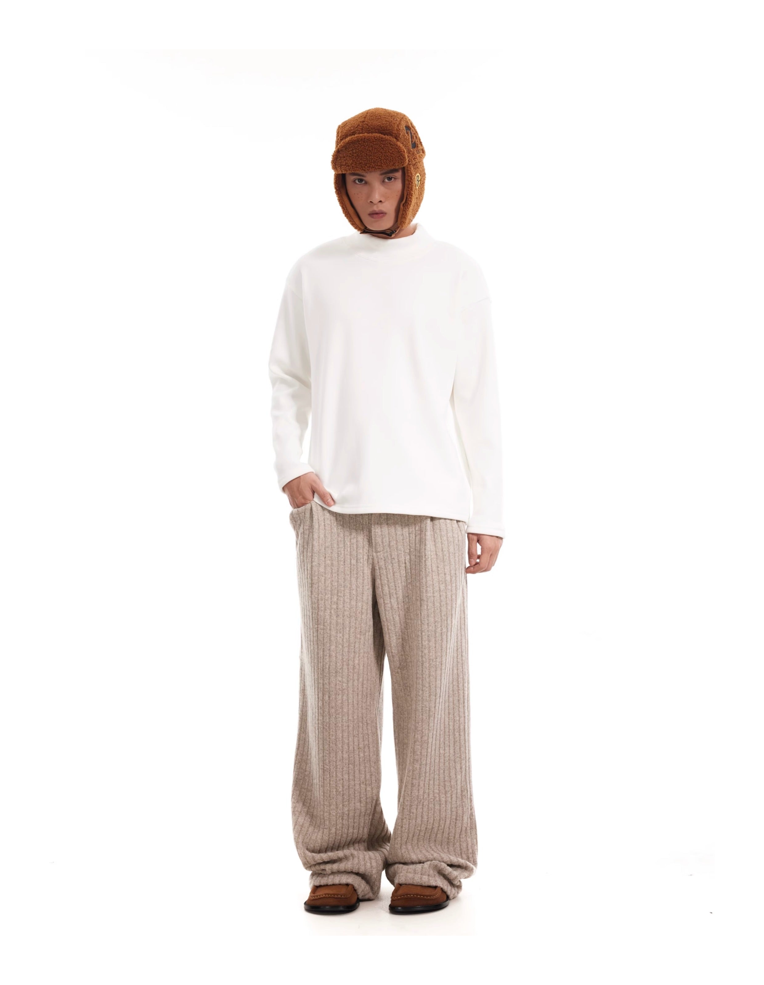 BTSG Minimalist old money texture velvet loose wide-leg trousers