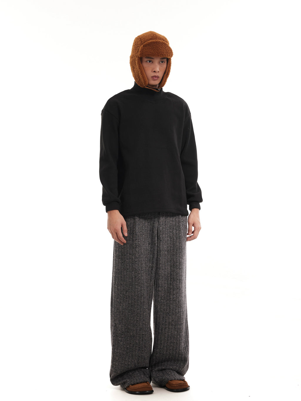 BTSG Minimalist old money texture velvet loose wide-leg trousers