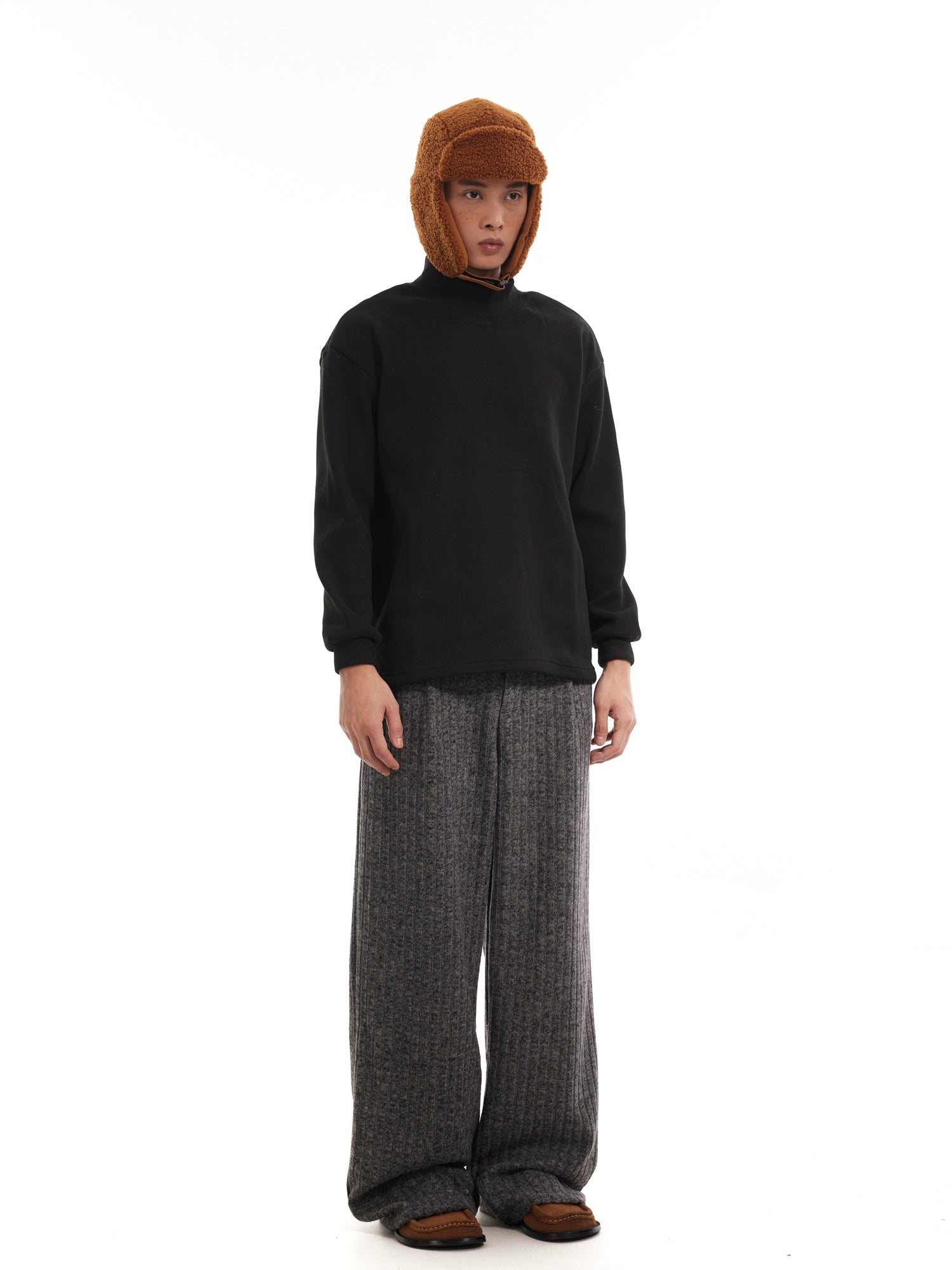 BTSG Minimalist old money texture velvet loose wide-leg trousers