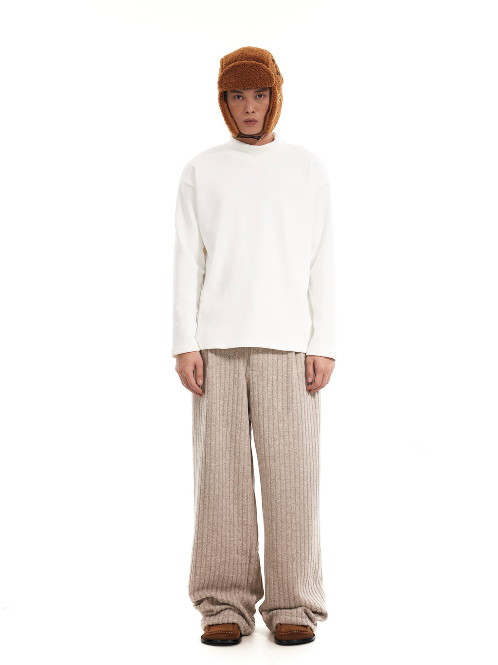 BTSG Minimalist old money texture velvet loose wide-leg trousers