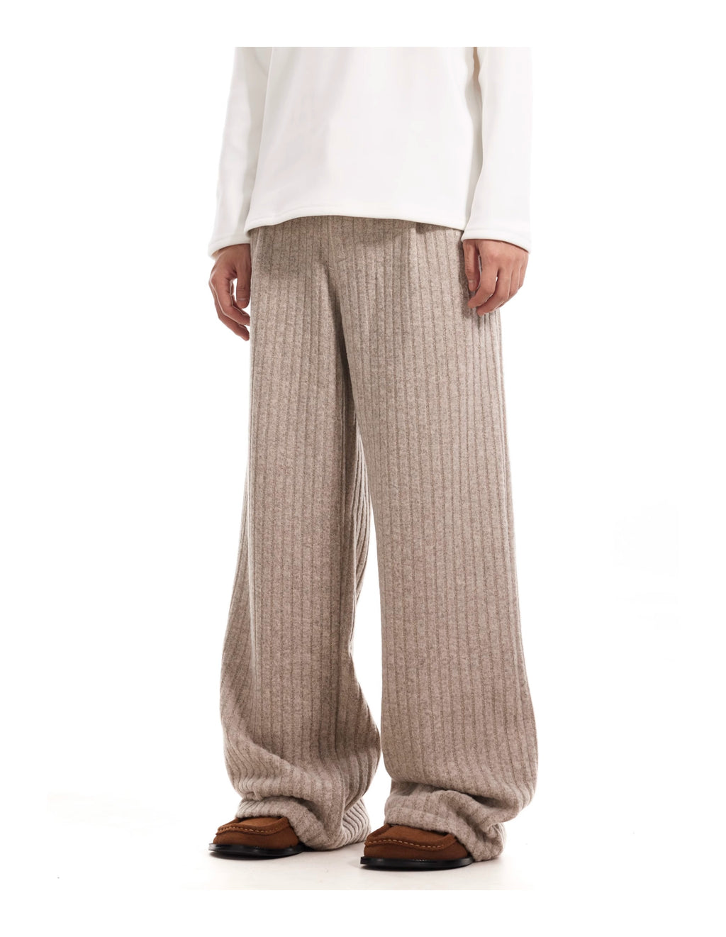 BTSG Minimalist old money texture velvet loose wide-leg trousers