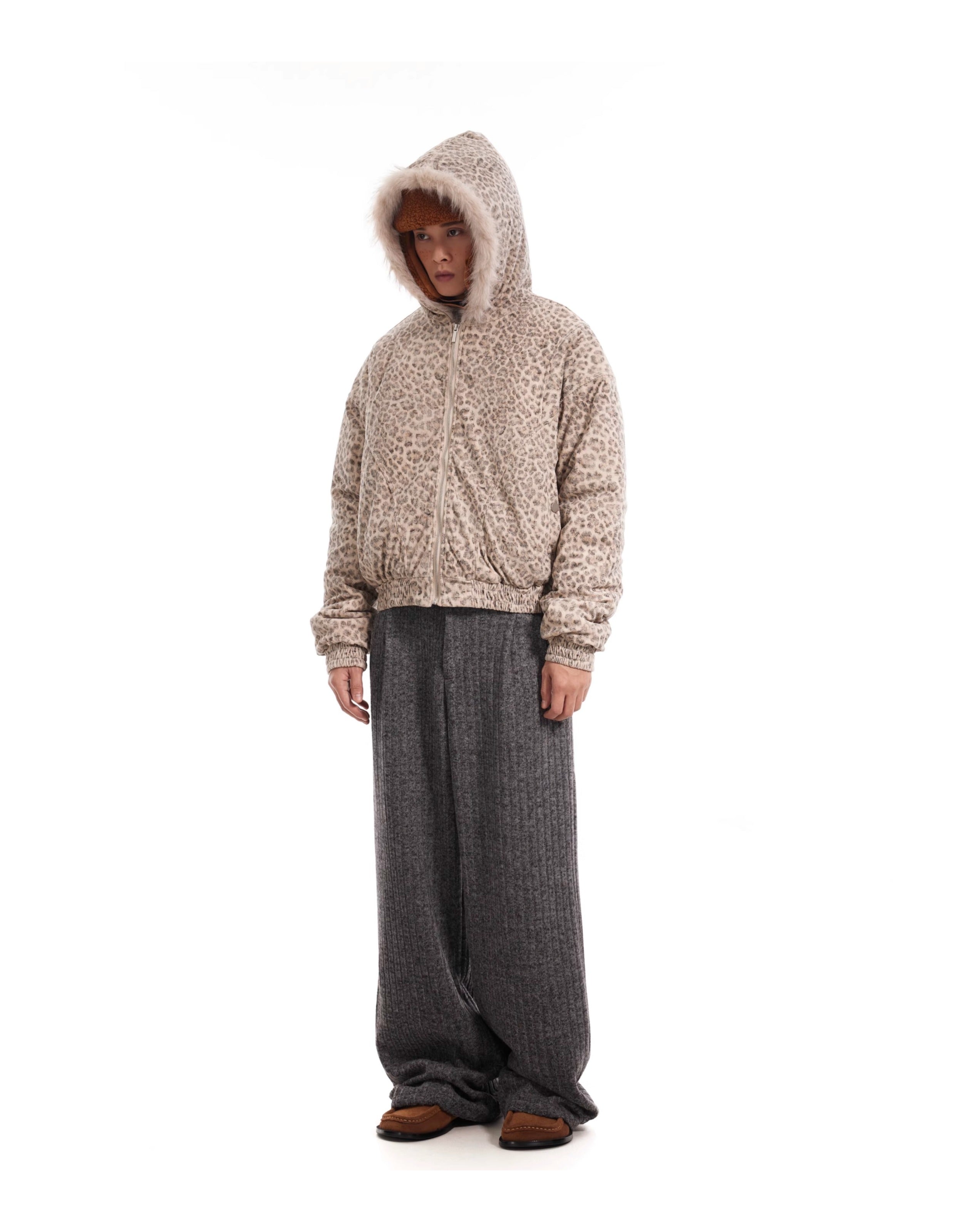 BTSG Minimalist old money texture velvet loose wide-leg trousers
