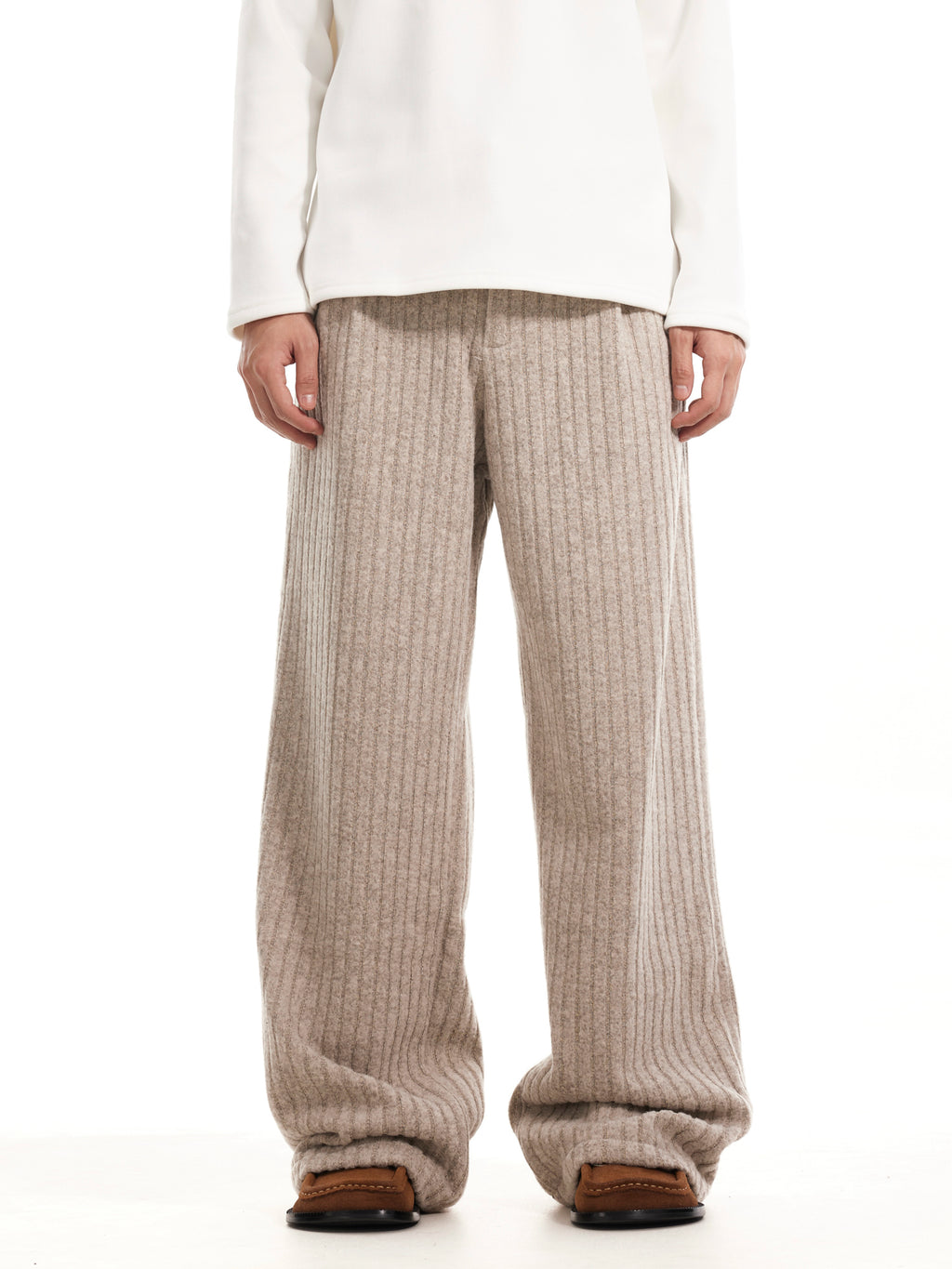 BTSG Minimalist old money texture velvet loose wide-leg trousers