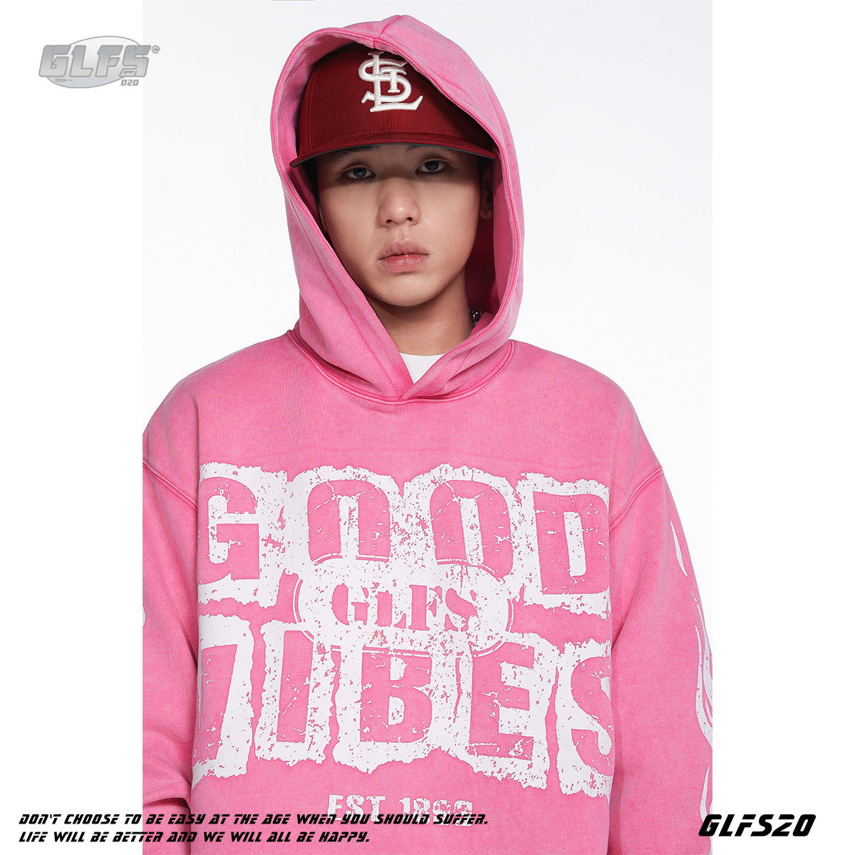 GLFS Flame High Street Lettered Print Loose Sports Long Sleeve Hoodie