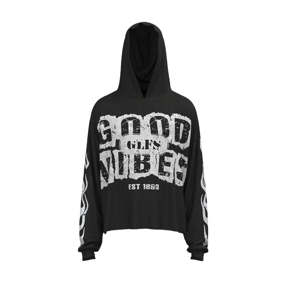 GLFS Flame High Street Lettered Print Loose Sports Long Sleeve Hoodie