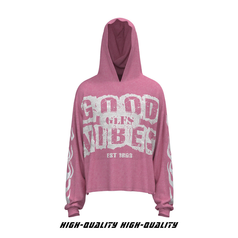 GLFS Flame High Street Lettered Print Loose Sports Long Sleeve Hoodie