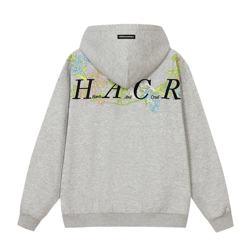 Harshandcruel floral yoke wrap-around embroidered botanical HACR hoodie