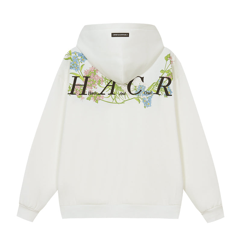 Harshandcruel floral yoke wrap-around embroidered botanical HACR hoodie