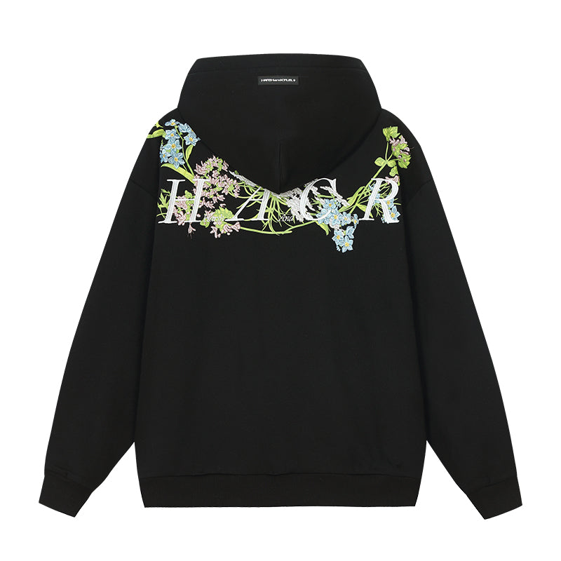 Harshandcruel floral yoke wrap-around embroidered botanical HACR hoodie