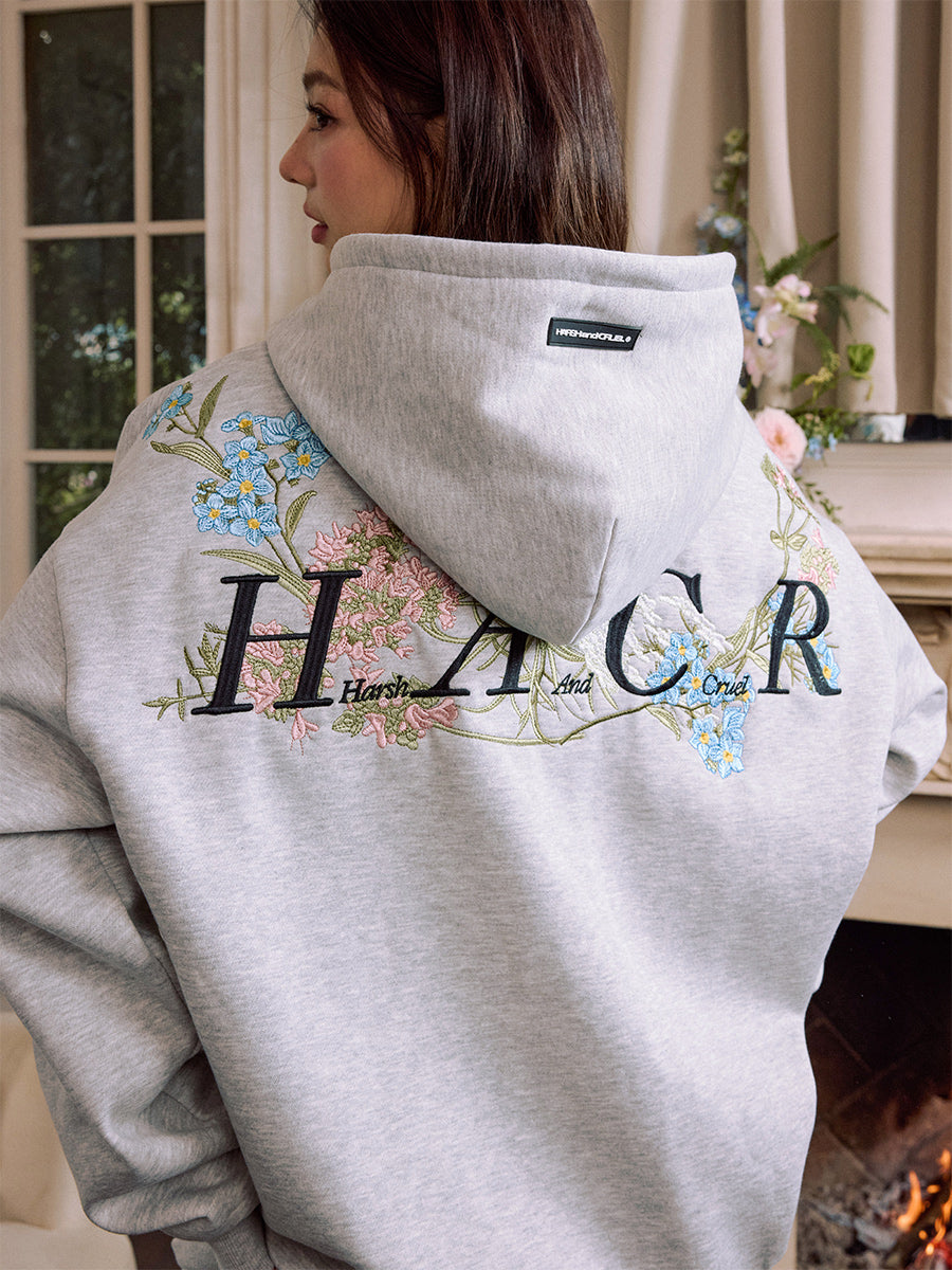 Harshandcruel floral yoke wrap-around embroidered botanical HACR hoodie