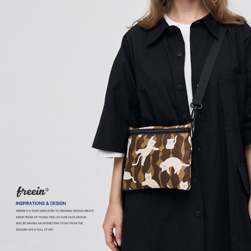 FREEIN cute cat print crossbody bag
