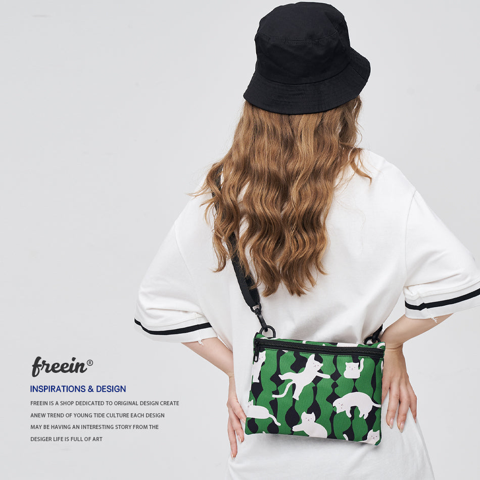 FREEIN cute cat print crossbody bag