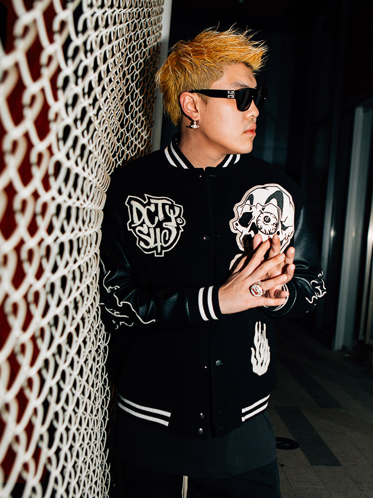 DICETINY x S45 "DESTINY NIRVANA" EMBROIDERED PATCHWORK BASEBALL UNIFORM JACKET